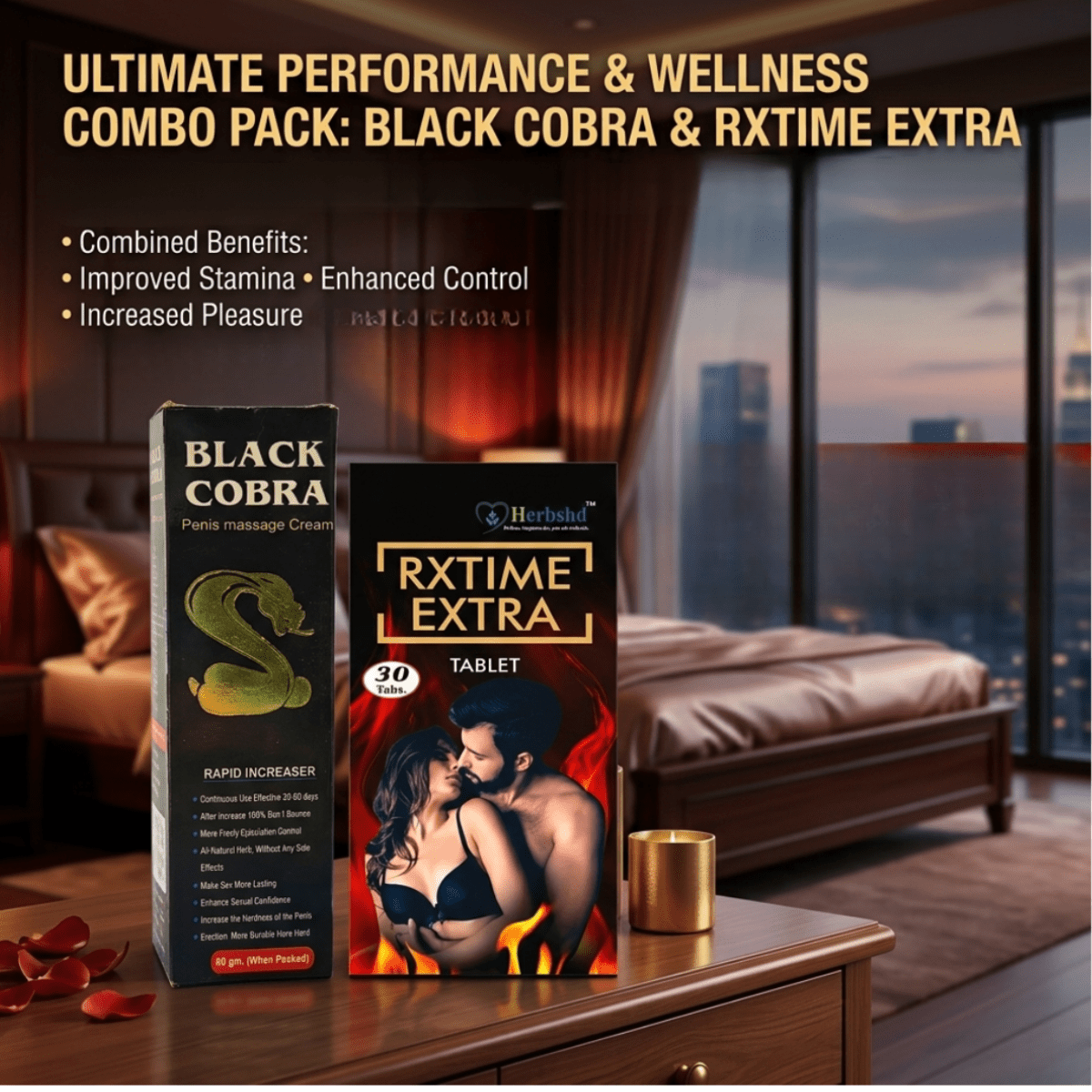 Ayurvedic RxTime Extra Tablet & Black Cobra Massage Cream Combo | 30Tabs + 60gm | Combo Pack - HEALTH AIM PHARMACY
