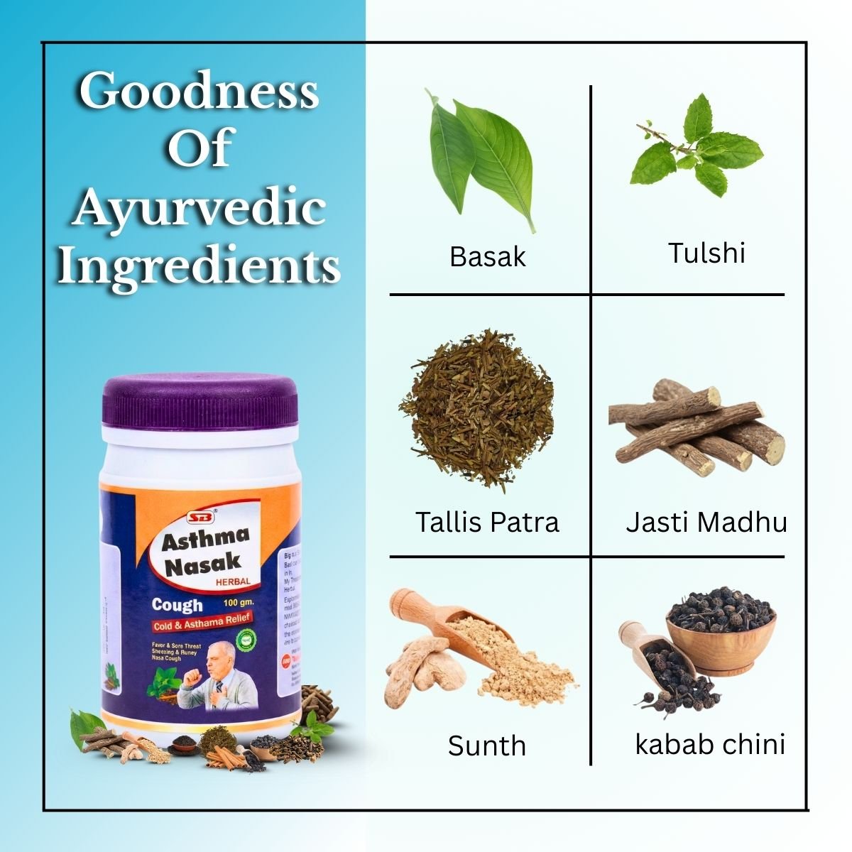 Ayurvedic SB ASTHMA NASAK Herbal Powder | Ayurvedic Relief for Cough, Cold & Asthma (100gm) - HEALTH AIM PHARMACY