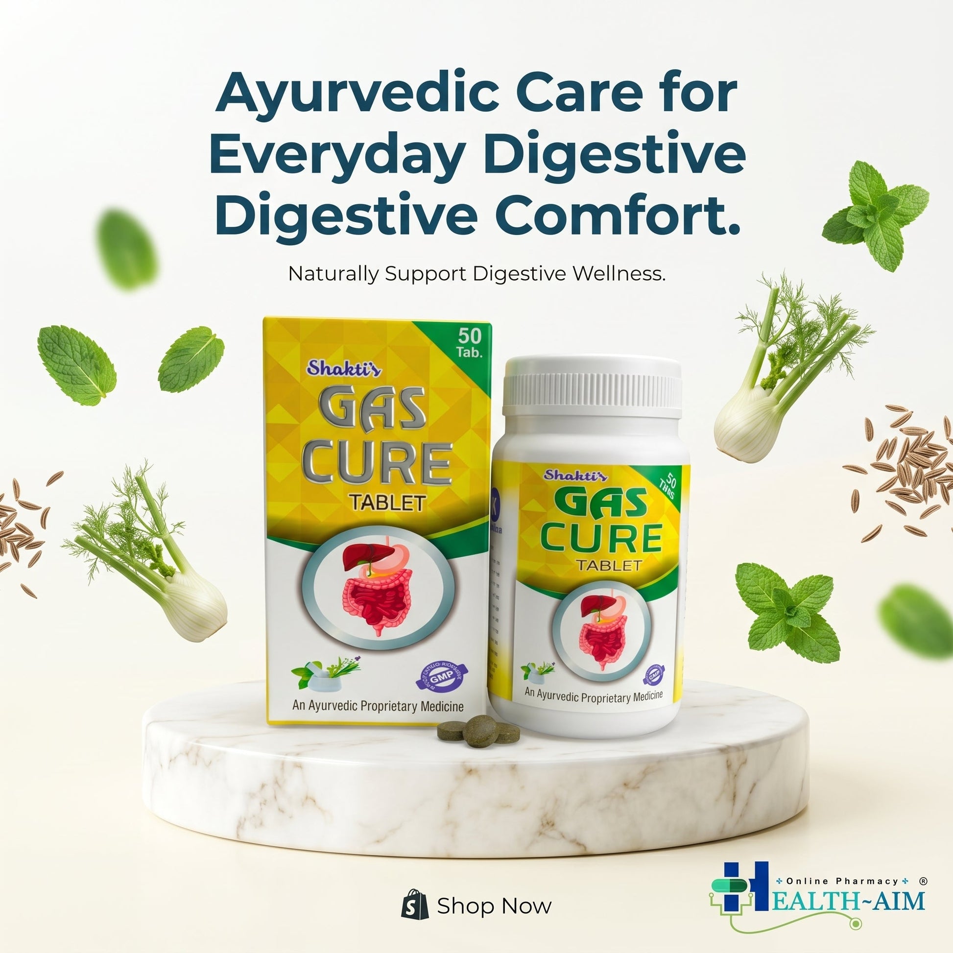 Ayurvedic Shakti's Gas Cure Tablet for acidity | 50Tabs | Pack of 3 - HEALTH AIM PHARMACY