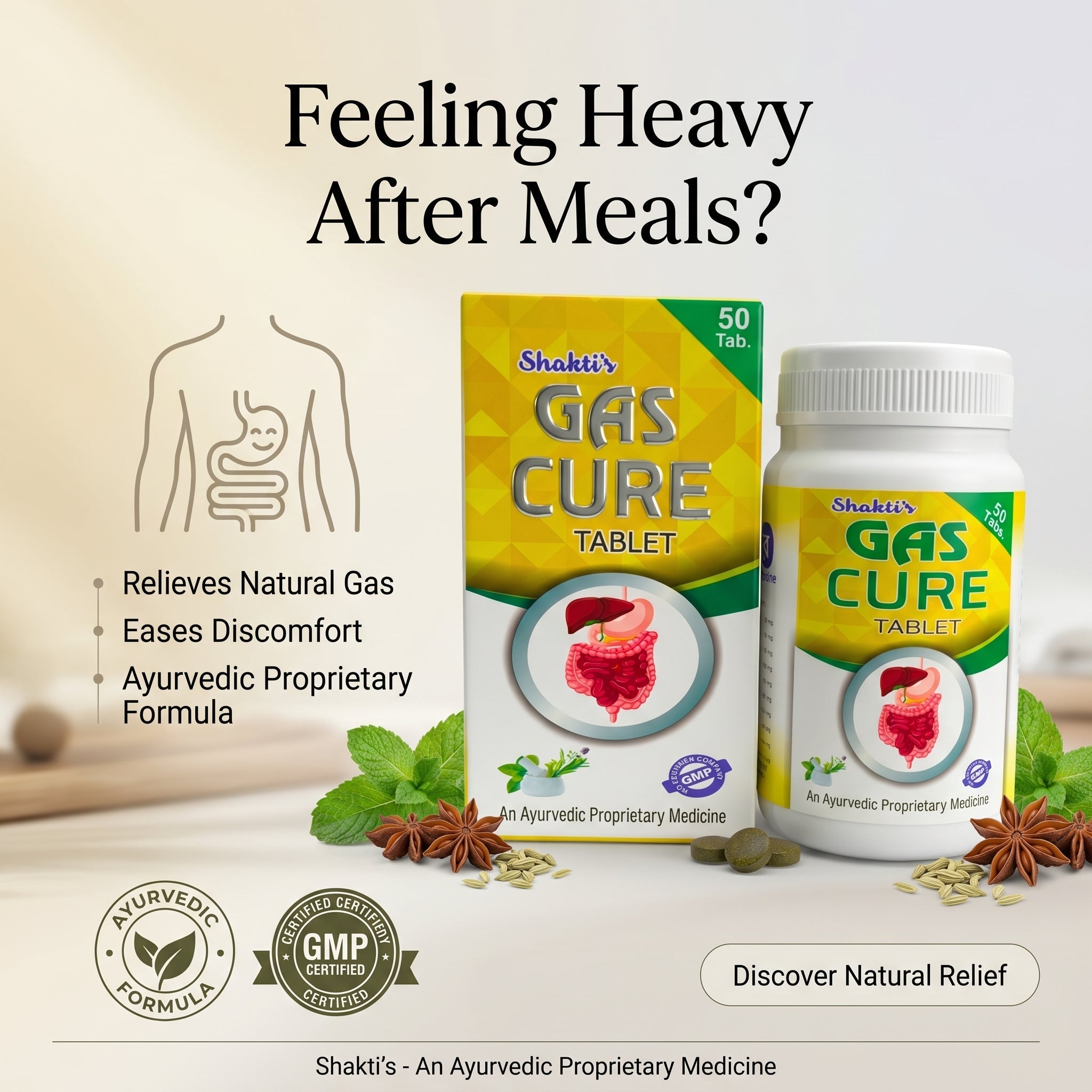 Ayurvedic Shakti's Gas Cure Tablet for acidity | 50Tabs | Pack of 3 - HEALTH AIM PHARMACY