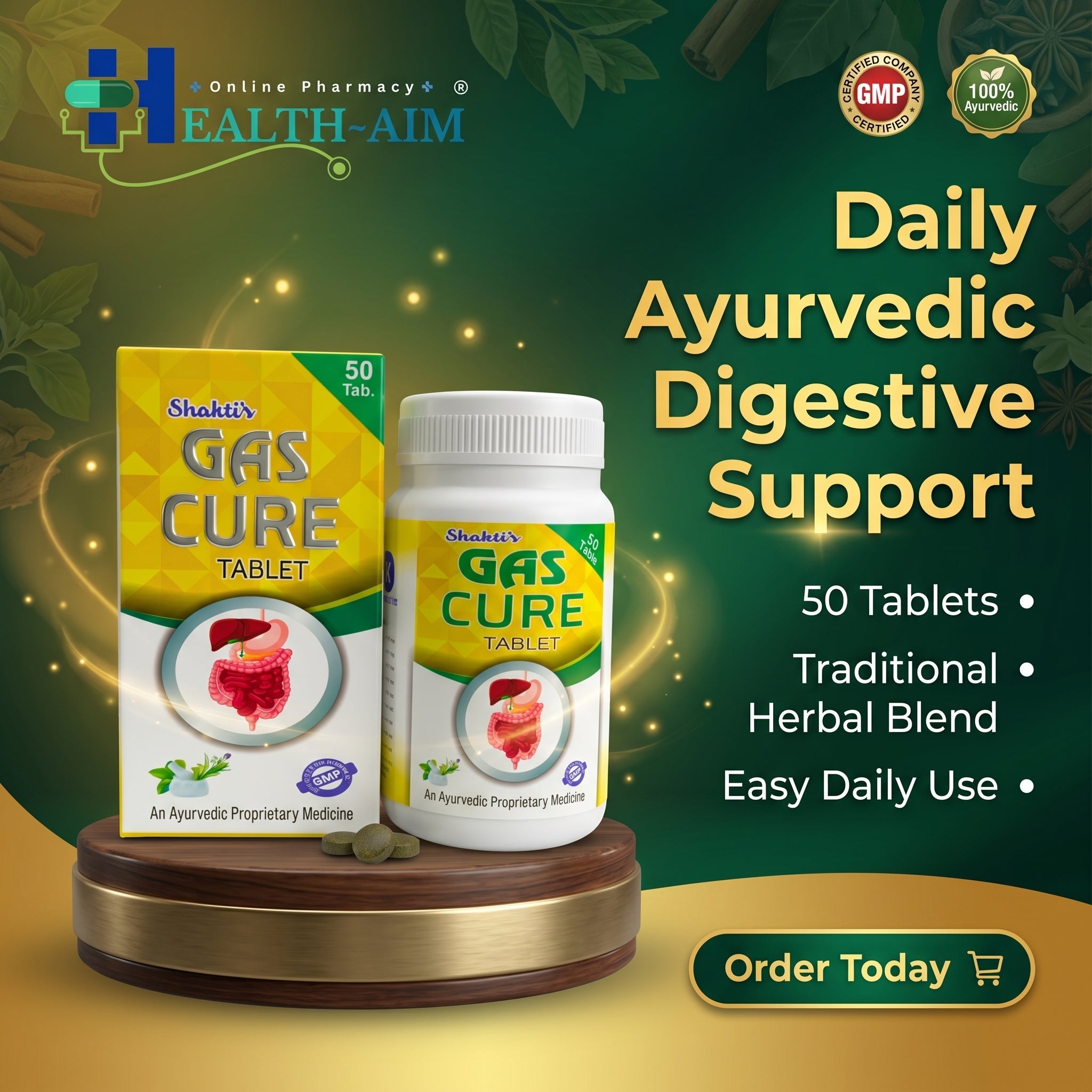 Ayurvedic Shakti's Gas Cure Tablet for acidity | 50Tabs | Pack of 3 - HEALTH AIM PHARMACY