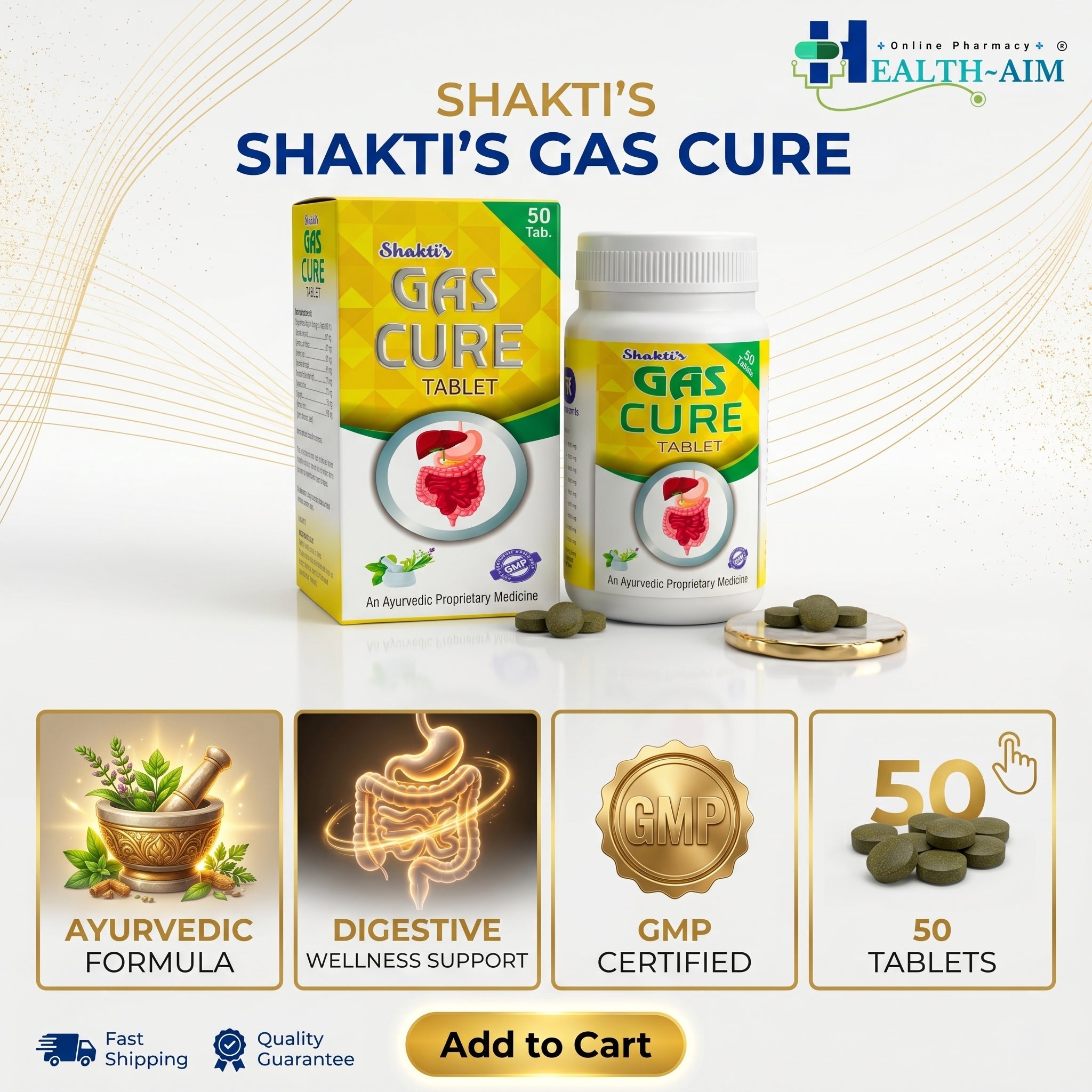 Ayurvedic Shakti's Gas Cure Tablet for acidity | 50Tabs | Pack of 3 - HEALTH AIM PHARMACY