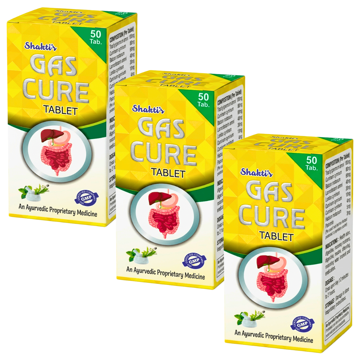 Ayurvedic Shakti's Gas Cure Tablet for acidity | 50Tabs | Pack of 3 - HEALTH AIM PHARMACY