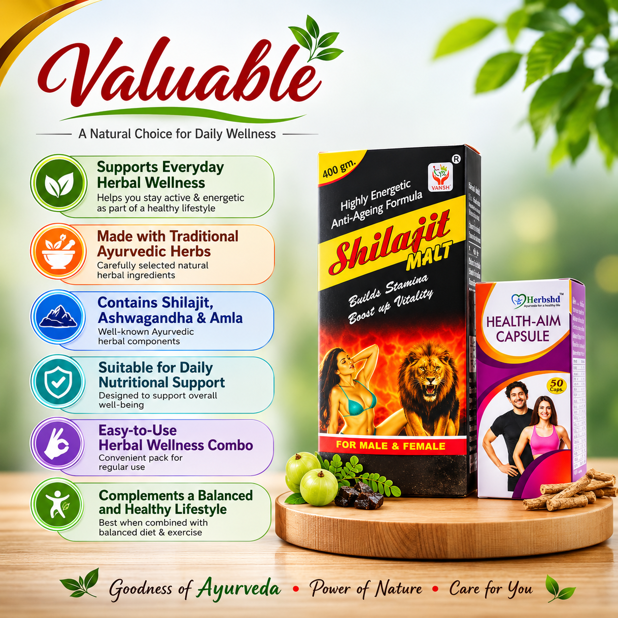 Ayurvedic Shilajit Malt 400gm & Health Aim Capsule 50Caps - HEALTH AIM PHARMACY