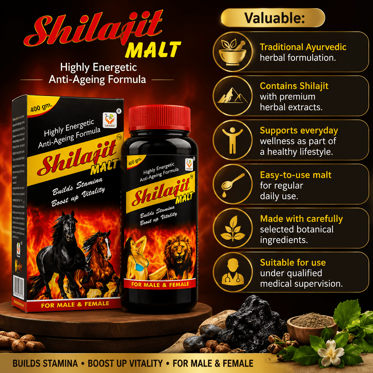 Ayurvedic Shilajit Malt 400gm (Pack of 2) - HEALTH AIM PHARMACY