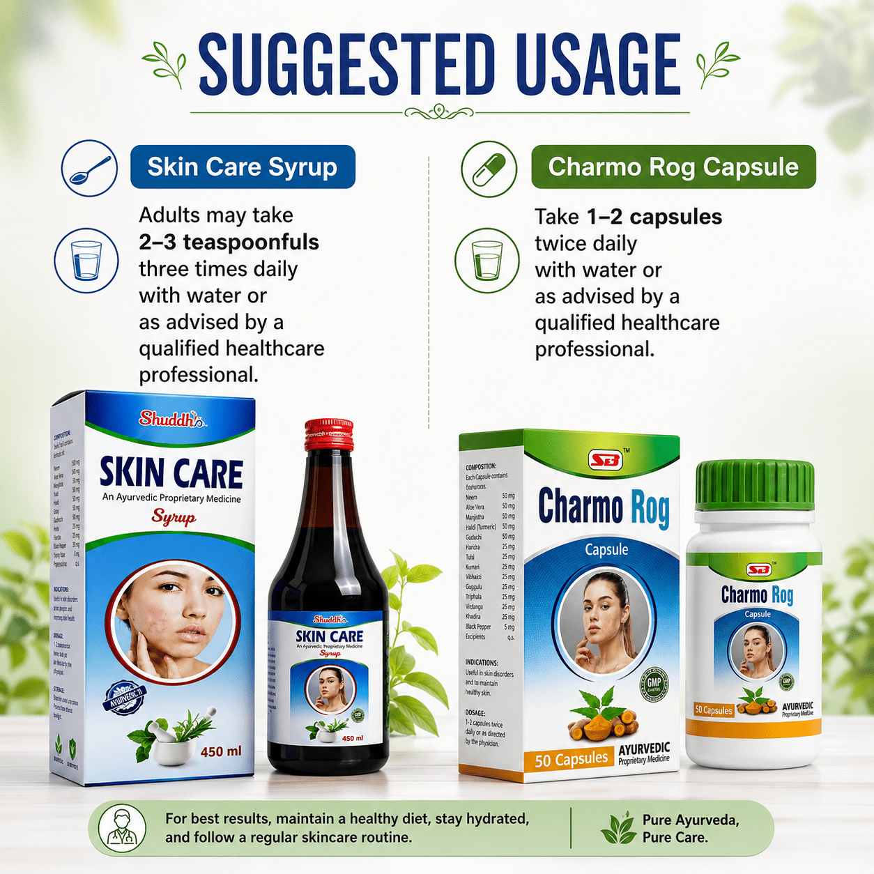Ayurvedic Skin Care Syrup & Charmo Rog Capsule Combo - HEALTH AIM PHARMACY