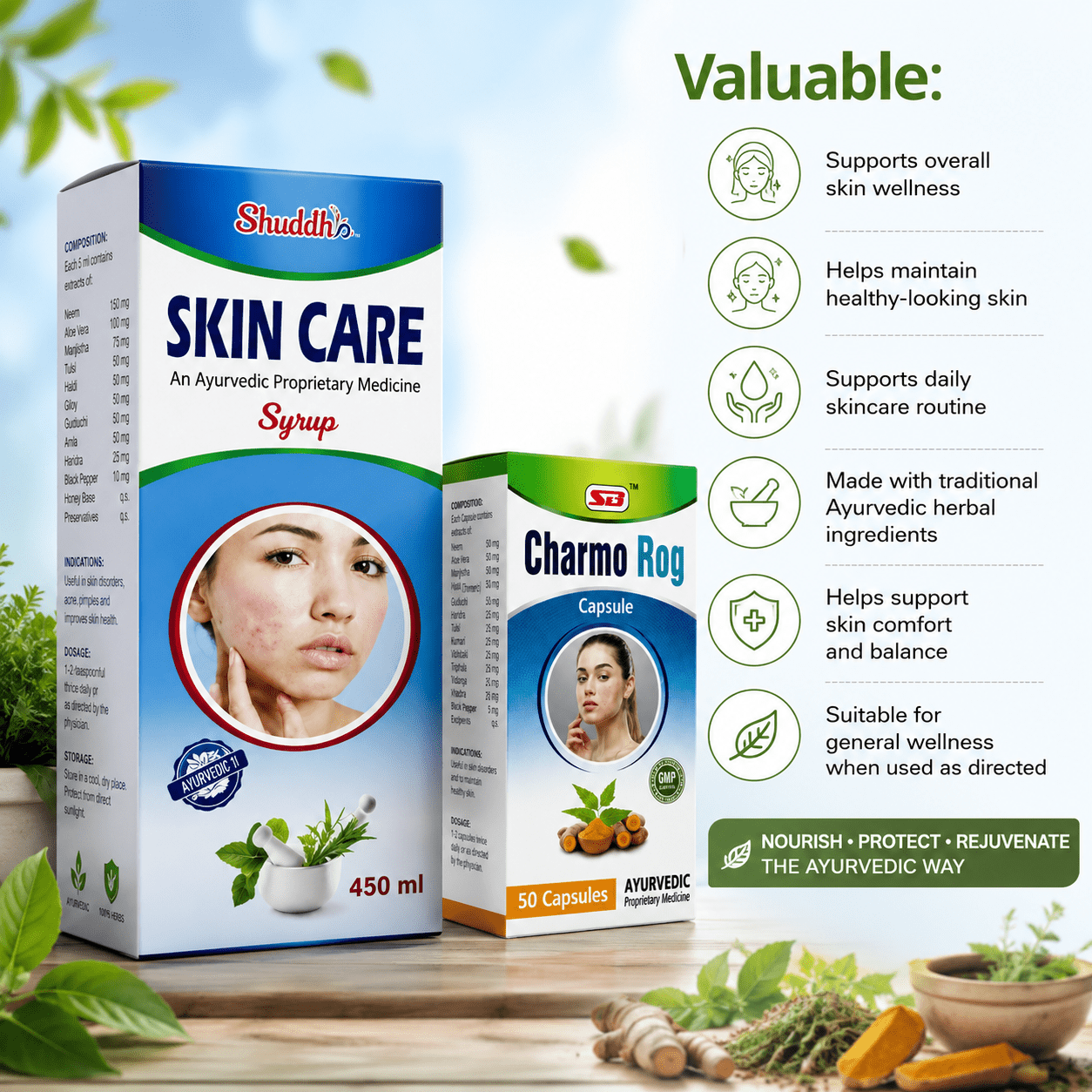 Ayurvedic Skin Care Syrup & Charmo Rog Capsule Combo - HEALTH AIM PHARMACY