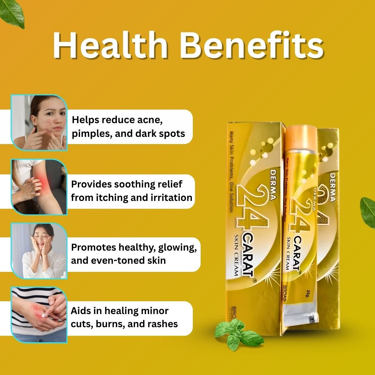 Ayurvedic Skin Rog Capsule & Derma 24 Carat Skin Cream & GERBEX Ointment & C - Allergi Plus Syrup | 30Cap + 25g + 20g + 450ml | Combo Pack - HEALTH AIM PHARMACY