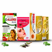 Ayurvedic Skin Rog Capsule & Derma 24 Carat Skin Cream & GERBEX Ointment & C - Allergi Plus Syrup | 30Cap + 25g + 20g + 450ml | Combo Pack - HEALTH AIM PHARMACY