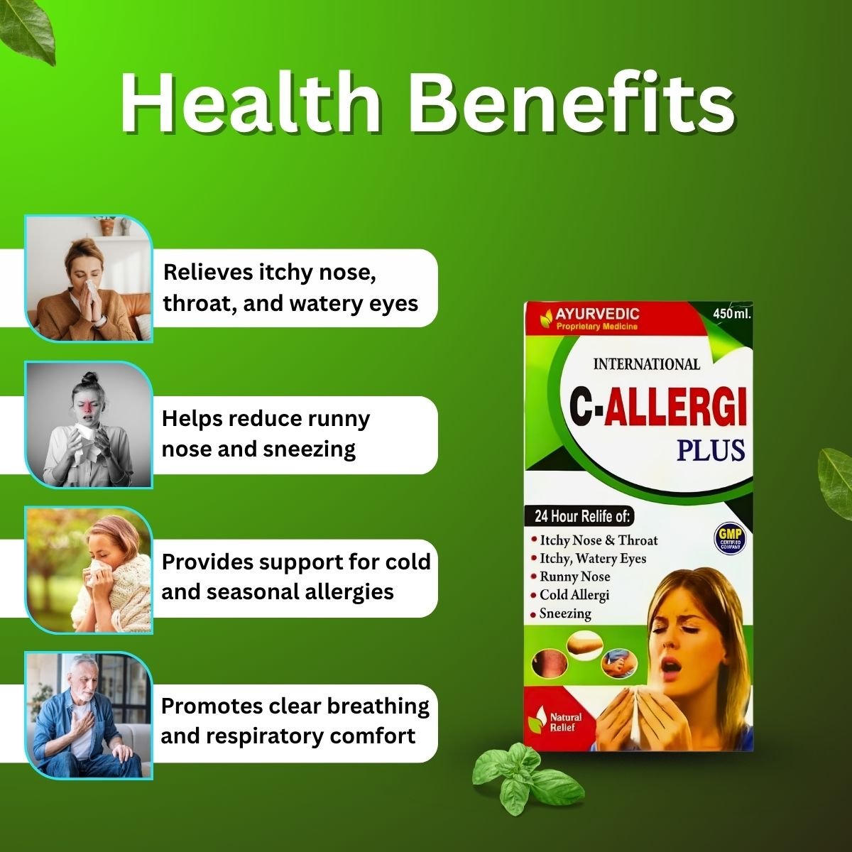 Ayurvedic Skin Rog Capsule & Derma 24 Carat Skin Cream & GERBEX Ointment & C - Allergi Plus Syrup | 30Cap + 25g + 20g + 450ml | Combo Pack - HEALTH AIM PHARMACY