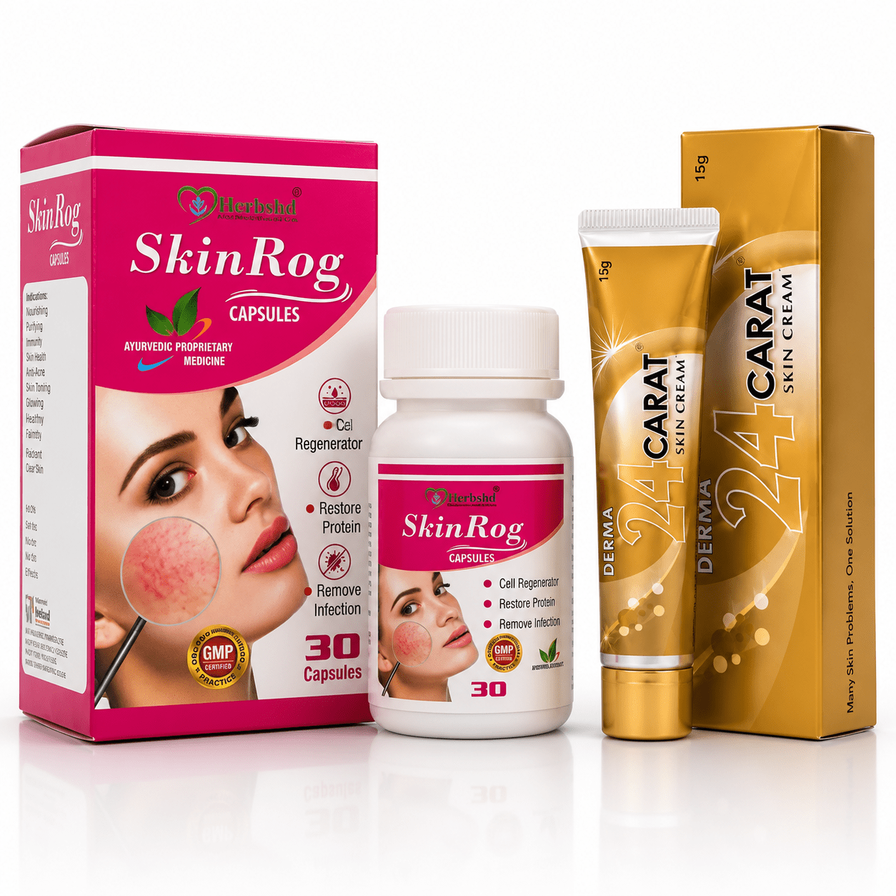 Ayurvedic Skinrog Capsule & Derma 24 Carat Skin Cream for Healthy Skin - HEALTH AIM PHARMACY