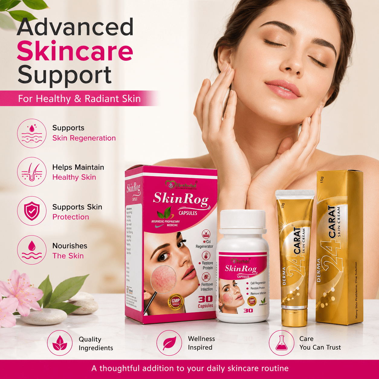 Ayurvedic Skinrog Capsule & Derma 24 Carat Skin Cream for Healthy Skin - HEALTH AIM PHARMACY