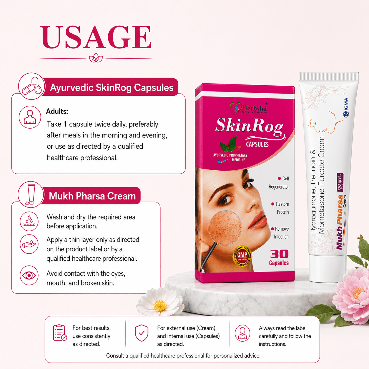 Ayurvedic SkinRog Capsule & Mukh Pharsa Cream (COMBO PACK) - HEALTH AIM PHARMACY