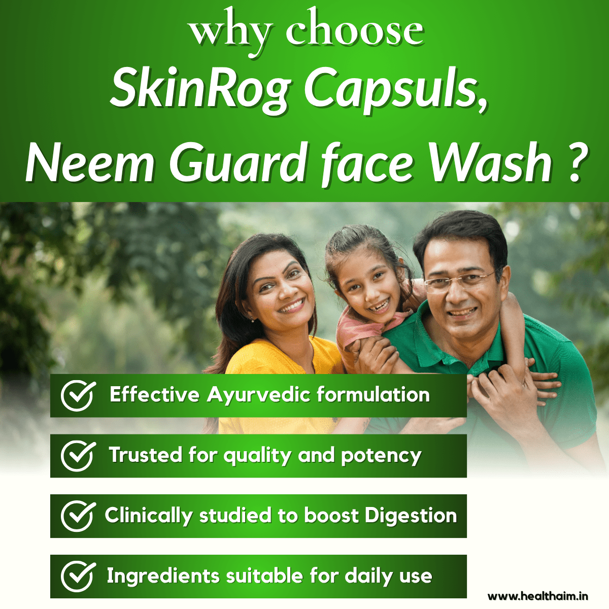 Ayurvedic SkinRog Capsule + Neem Gurd Face Wash | 30Caps + 60Gm | Combo pack of 2 - HEALTH AIM PHARMACY