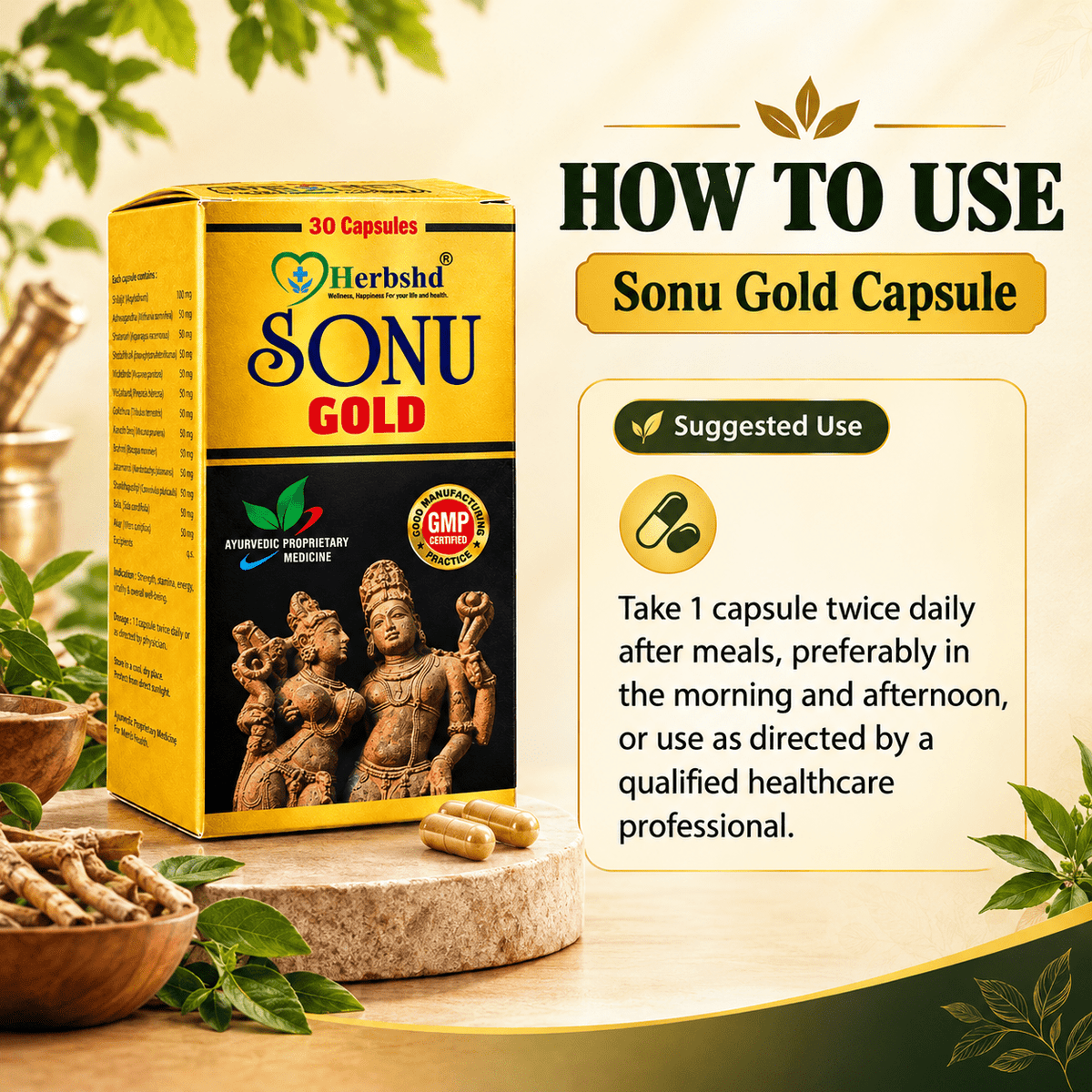 Ayurvedic Sonu Gold Capsule & Gerivit Capsule Combo Pack of 2 + Get Stamina X FREE - HEALTH AIM PHARMACY