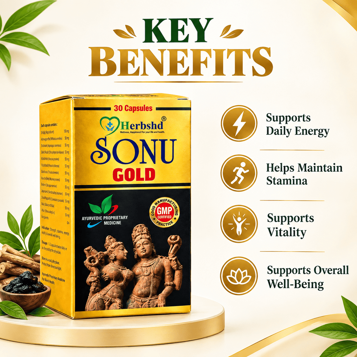 Ayurvedic Sonu Gold Capsule & Gerivit Capsule Combo Pack of 2 + Get Stamina X FREE - HEALTH AIM PHARMACY