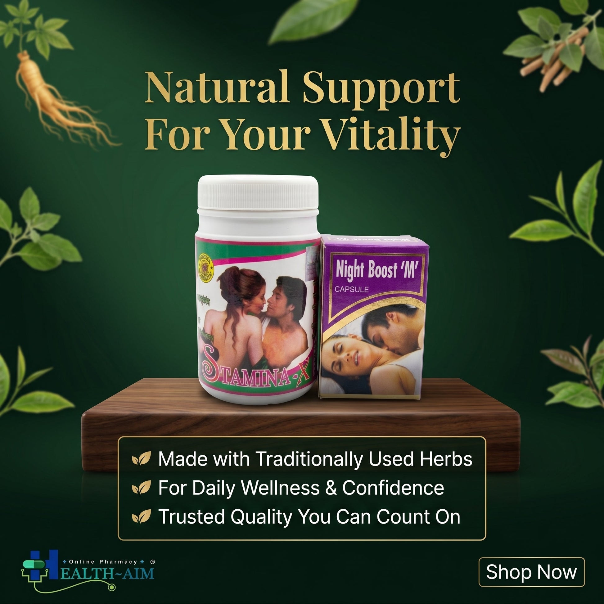 Ayurvedic Stamina - X powder & Night Boost - M Capsule Combo | 100gm + 30Caps | Combo Pack - HEALTH AIM PHARMACY