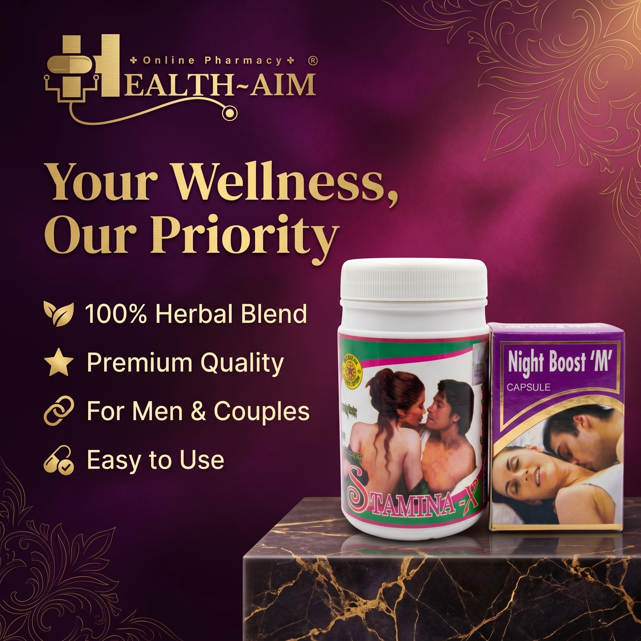 Ayurvedic Stamina - X powder & Night Boost - M Capsule Combo | 100gm + 30Caps | Combo Pack - HEALTH AIM PHARMACY