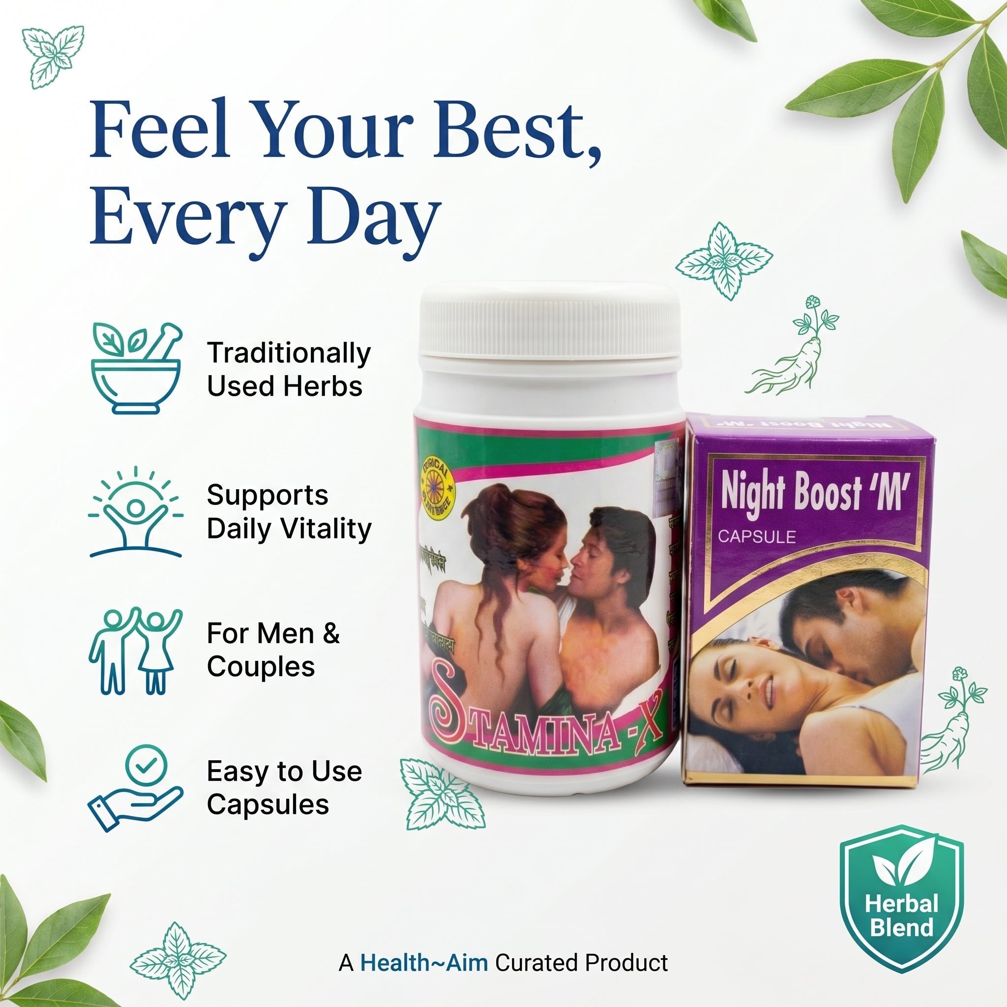 Ayurvedic Stamina - X powder & Night Boost - M Capsule Combo | 100gm + 30Caps | Combo Pack - HEALTH AIM PHARMACY
