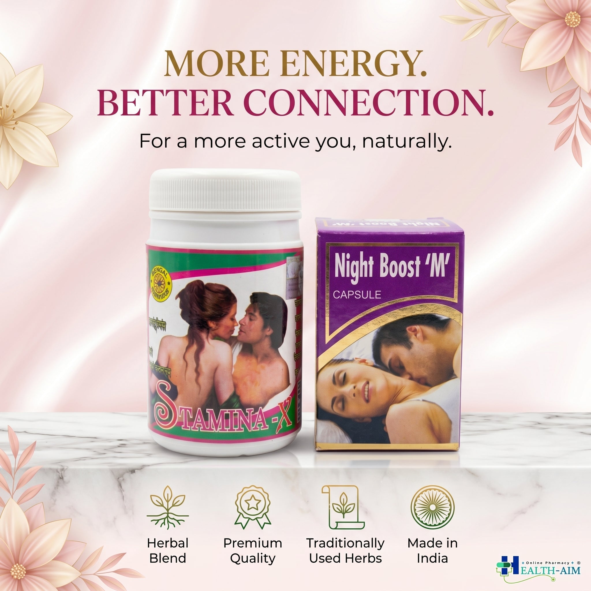 Ayurvedic Stamina - X powder & Night Boost - M Capsule Combo | 100gm + 30Caps | Combo Pack - HEALTH AIM PHARMACY