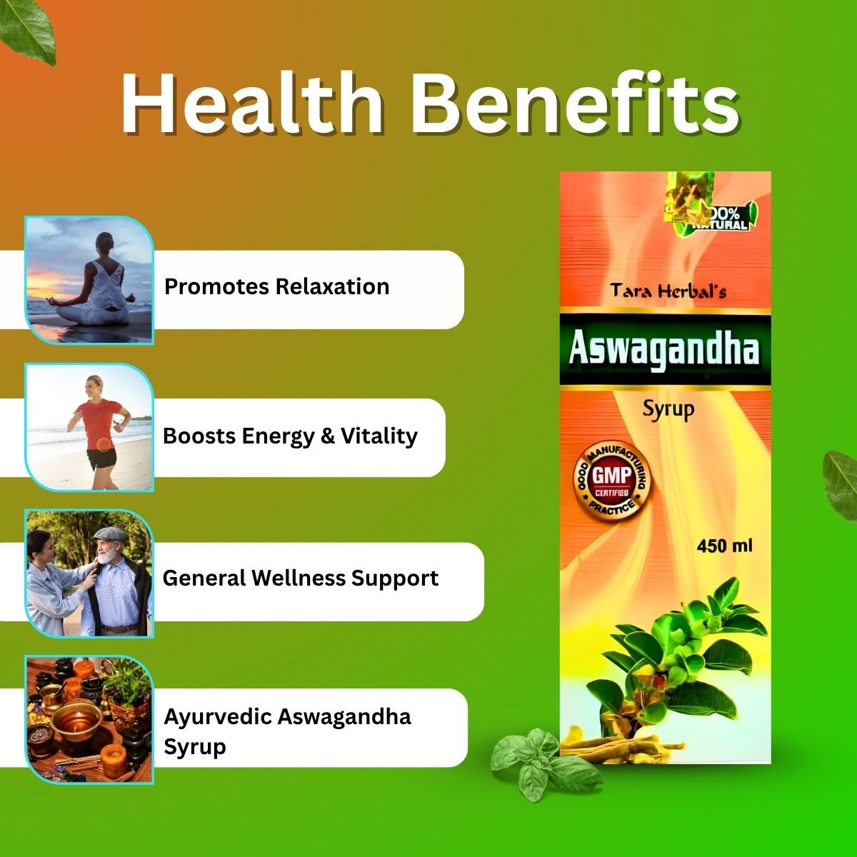 Ayurvedic Tara Herbal's Aswagandha Syrup & Herbshd Health - Aim Capsule | 450ml + 50Cap | Combo Pack - HEALTH AIM PHARMACY