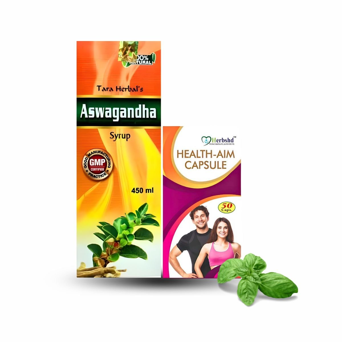 Ayurvedic Tara Herbal's Aswagandha Syrup & Herbshd Health - Aim Capsule | 450ml + 50Cap | Combo Pack - HEALTH AIM PHARMACY