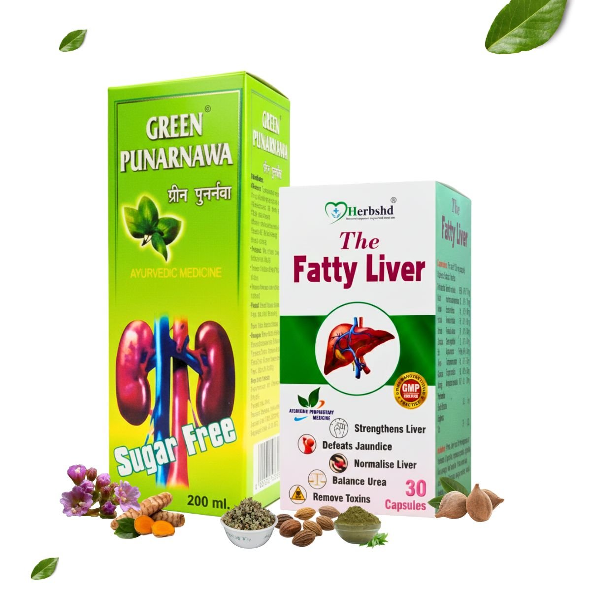 Ayurvedic The Fatty Liver Capsule + Green Punarnawa Syrup | Ultimate Liver, Kidney & Detox Care Combo | 200ml + 30Caps - HEALTH AIM PHARMACY