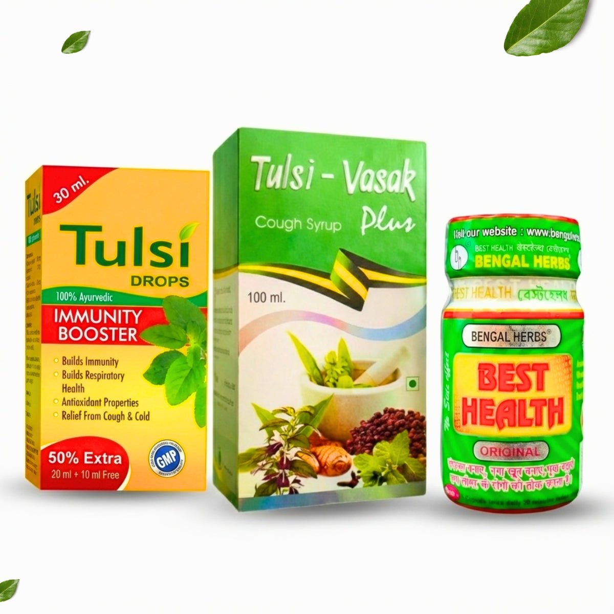 Ayurvedic Tulsi Drops & Tulsi - Vasak Plus Syrup & Best Health Capsule | 30ml + 100ml + 50cap - HEALTH AIM PHARMACY