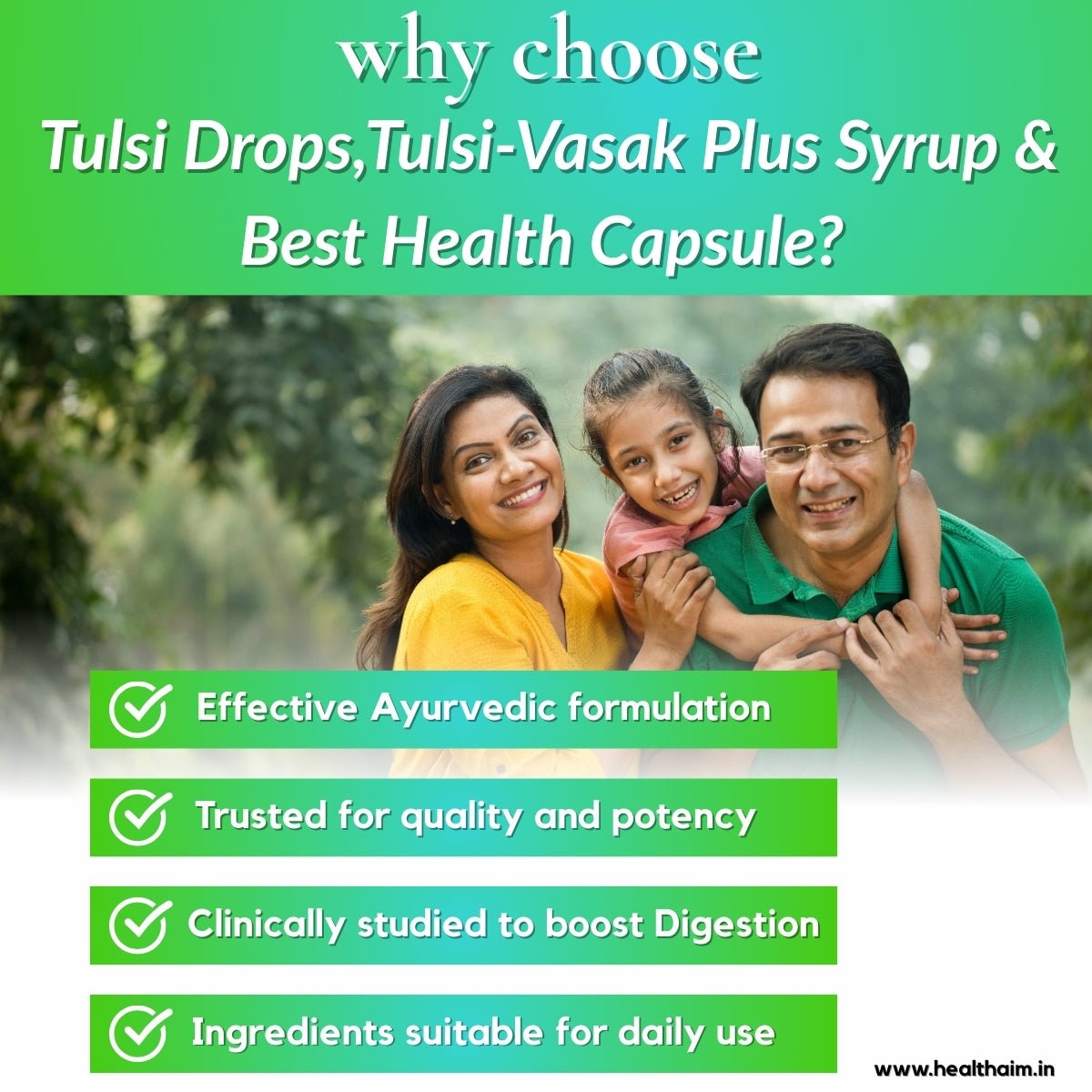 Ayurvedic Tulsi Drops & Tulsi - Vasak Plus Syrup & Best Health Capsule | 30ml + 100ml + 50cap - HEALTH AIM PHARMACY