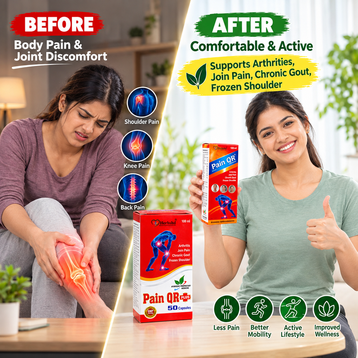 Ayurvedic URI T Capsule & Pain QR Plus Capsule Combo Pack of 2 + Get PAIN QR Pain Oil FREE - HEALTH AIM PHARMACY