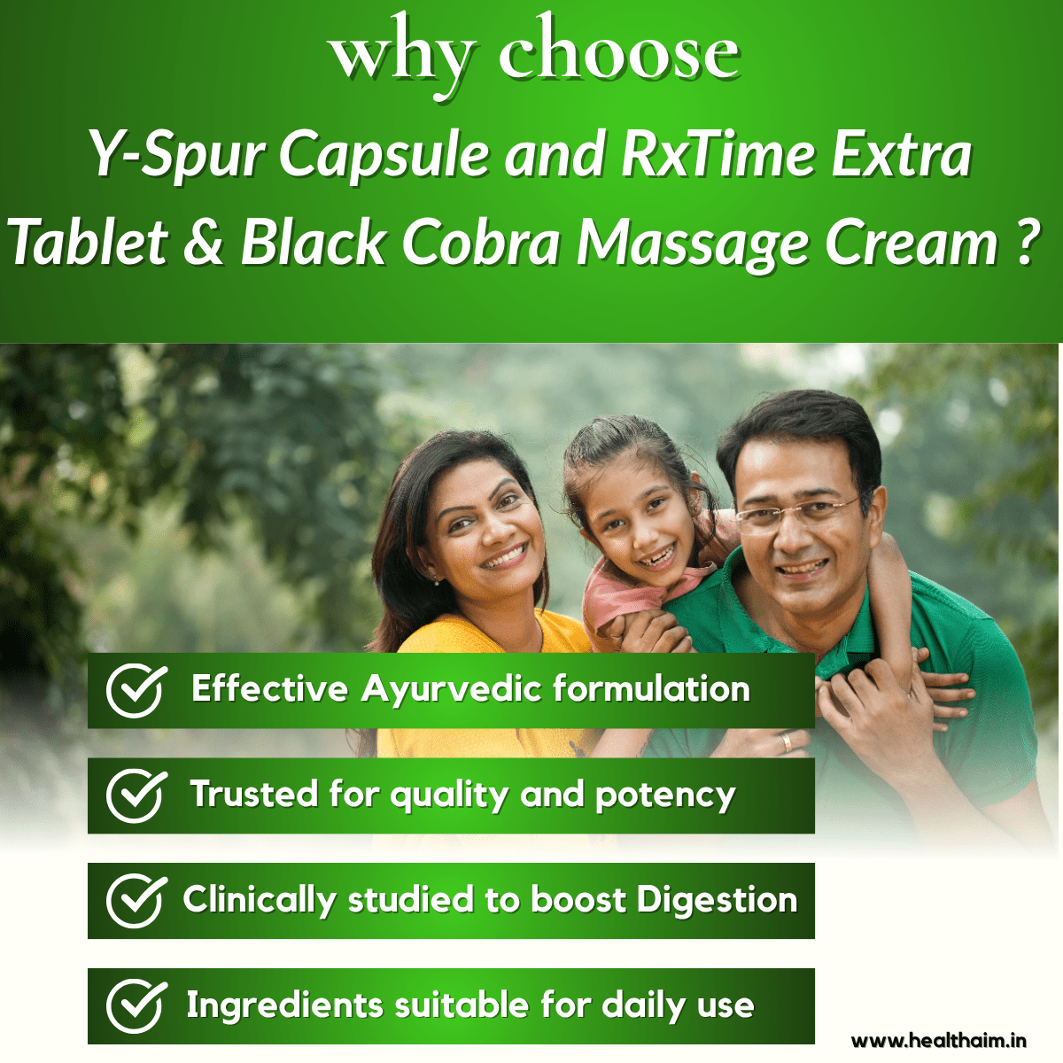 Ayurvedic Y Spur Capsule and RxTime Extra Tablet & Black Cobra Massage Cream Combo | 30Caps + 30Tabs + 60Gm | Combo Pack - HEALTH AIM PHARMACY