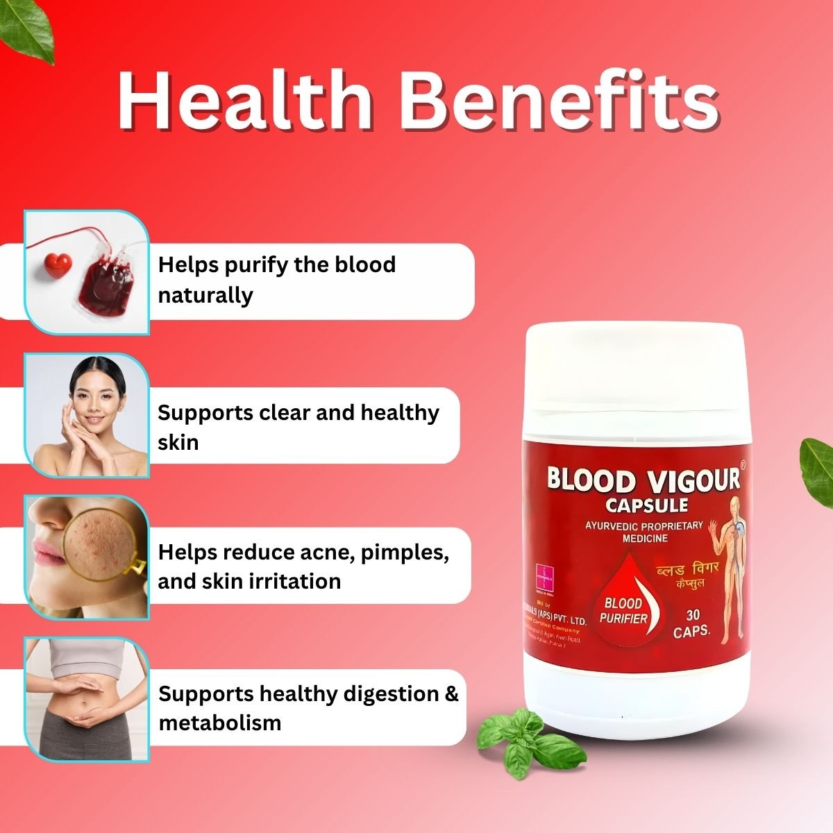 Blood Vigour Capsule & Ayurvedic Kulekhara Tonic | 30 Caps + 450ml | Combo Pack 2 - HEALTH AIM PHARMACY