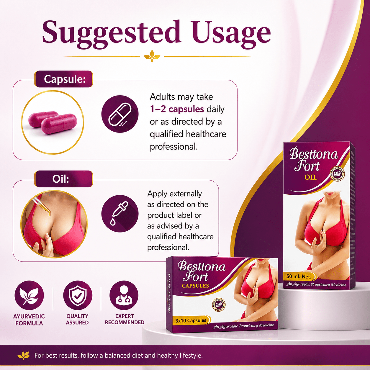 Breast Enlargement Besttona fort Oil and Capsule (Pack of 2) - HEALTH AIM PHARMACY