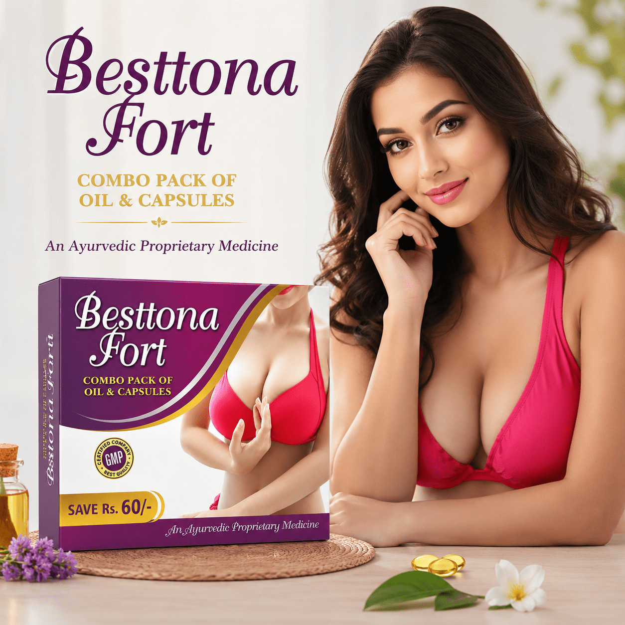 Breast Enlargement Besttona fort Oil and Capsule (Pack of 2) - HEALTH AIM PHARMACY