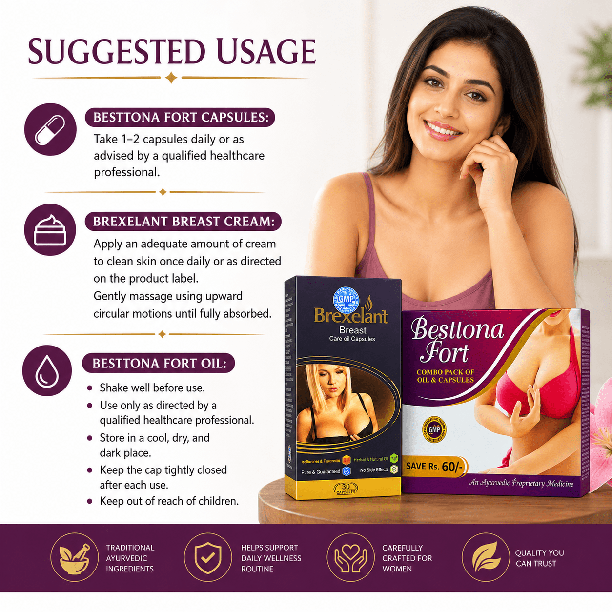 Brexelant Breast Cream & Besttona Fort Oil & Capsule - Combo Pack - HEALTH AIM PHARMACY