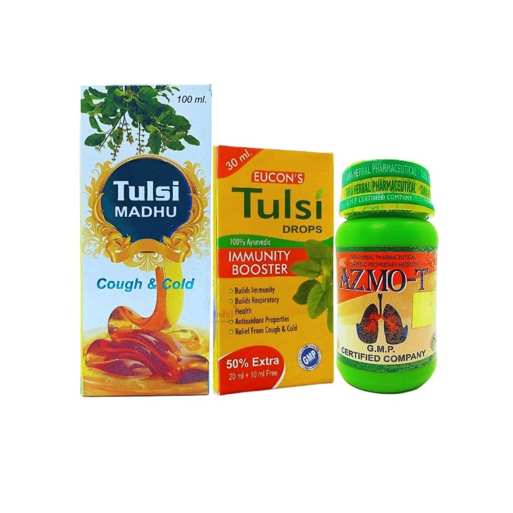 BUY NOW Ayurvedic Gita Tulsi Madhu syrup & Tulsi drops & Azmo - T capsule (combo) - HEALTH AIM PHARMACY