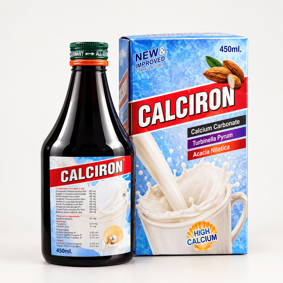 Calciron Syrup 450ml | Ayurvedic Bone Nutrition Supplement (Pack of 2) - HEALTH AIM PHARMACY