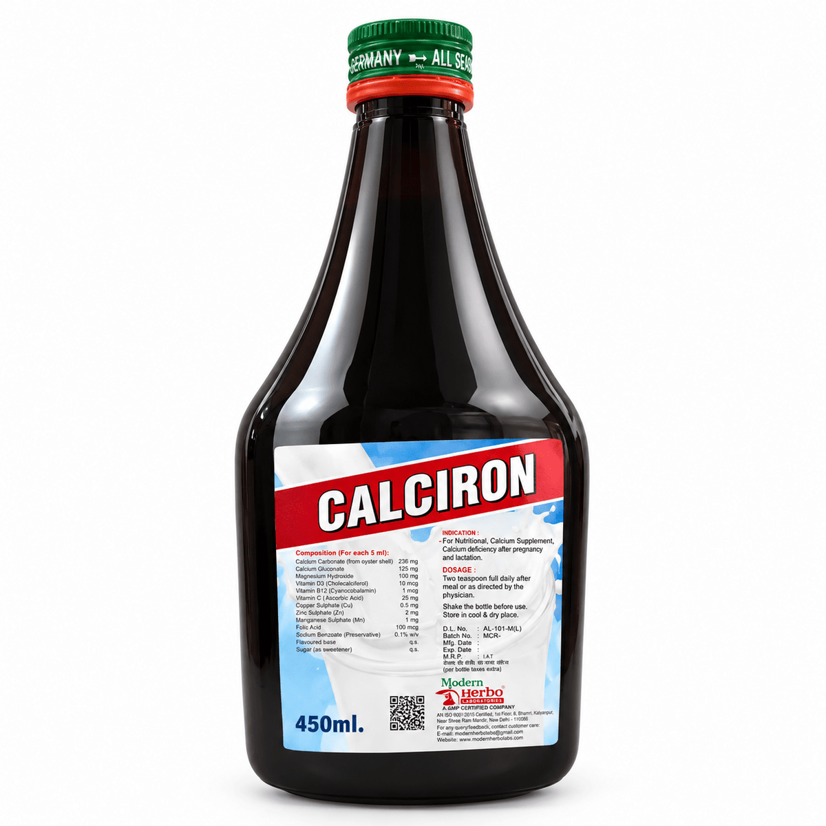 Calciron Syrup 450ml | Ayurvedic Bone Nutrition Supplement (Pack of 2) - HEALTH AIM PHARMACY