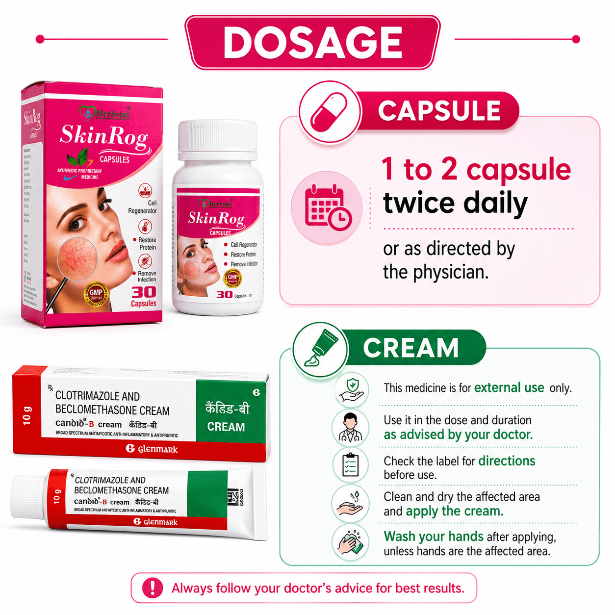 Candid B Cream + Ayurvedic Skinrog Capsule | 10g + 30Cap | Combo Pack - HEALTH AIM PHARMACY