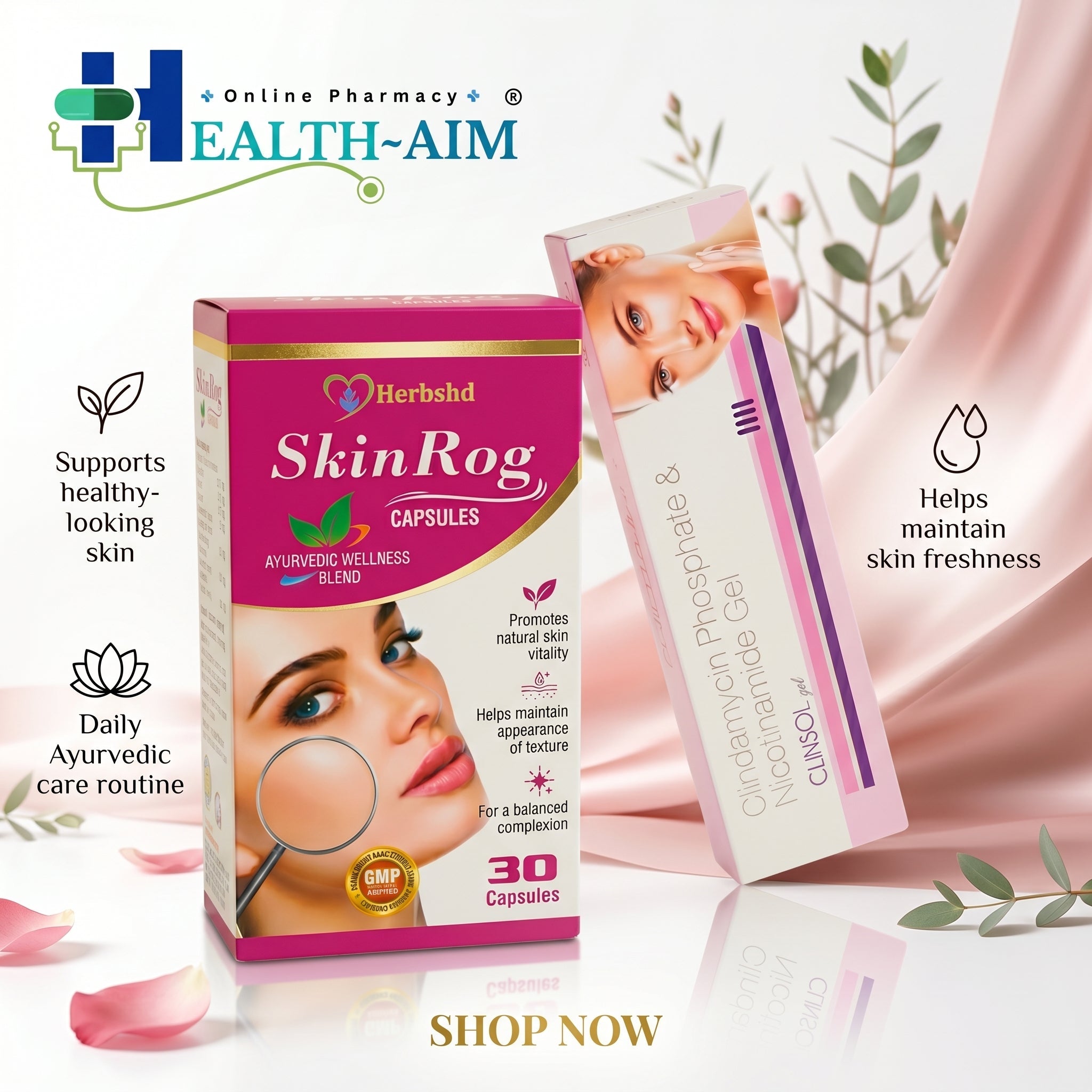 Clinsol Gel & Ayurvedic SkinRog Capsule Combo for Skin Problem | 30Caps + 15gm | Combo Pack - HEALTH AIM PHARMACY