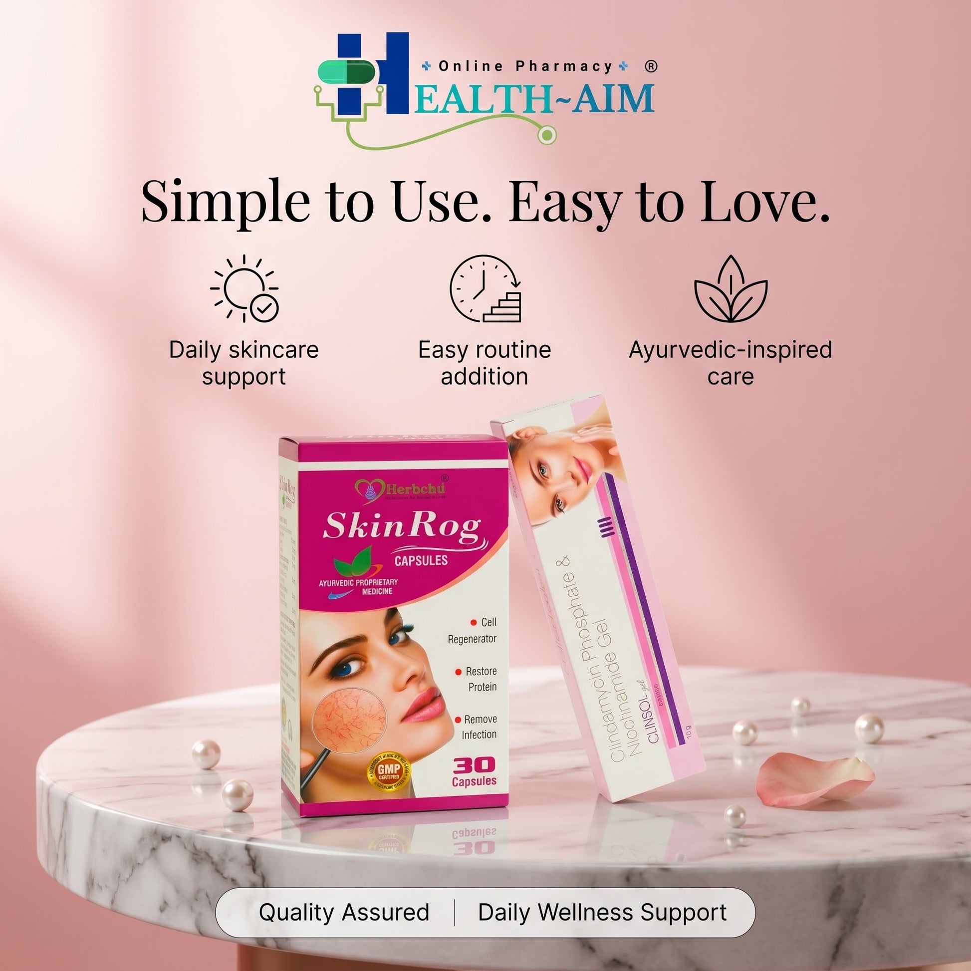 Clinsol Gel & Ayurvedic SkinRog Capsule Combo for Skin Problem | 30Caps + 15gm | Combo Pack - HEALTH AIM PHARMACY