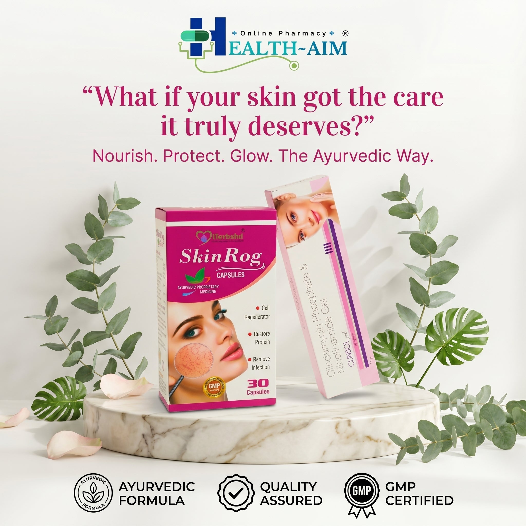 Clinsol Gel & Ayurvedic SkinRog Capsule Combo for Skin Problem | 30Caps + 15gm | Combo Pack - HEALTH AIM PHARMACY