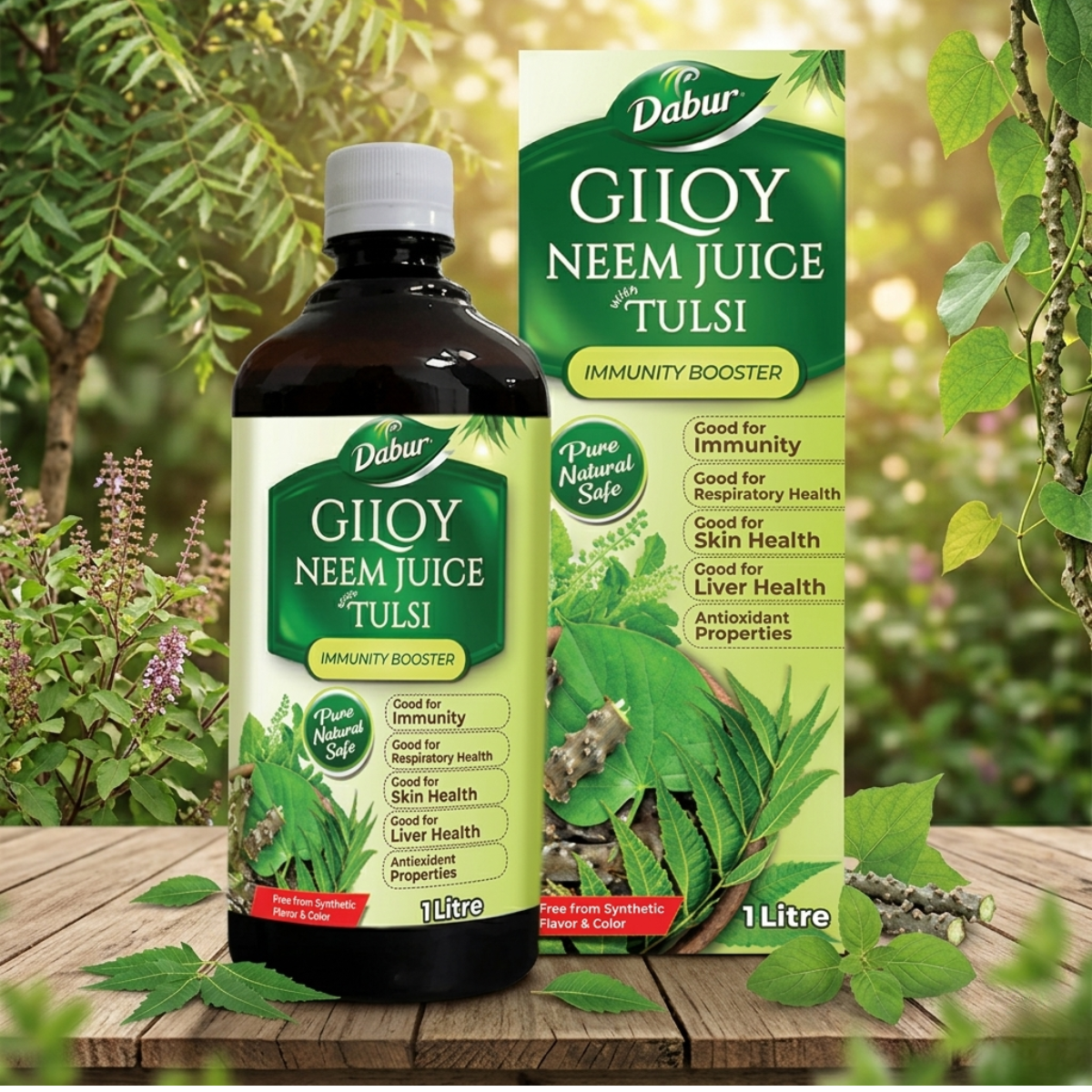 Dabur Giloy Neem Tulsi Juice for Immunity, Respiratory, Skin & Liver Health - 1L - HEALTH AIM PHARMACY