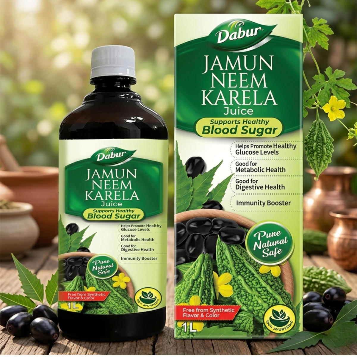 Dabur Jamun Neem Karela Juice | Control Blood Sugar Levels and Bad Cholesterol | Metabolic & Digestive | 1L - HEALTH AIM PHARMACY