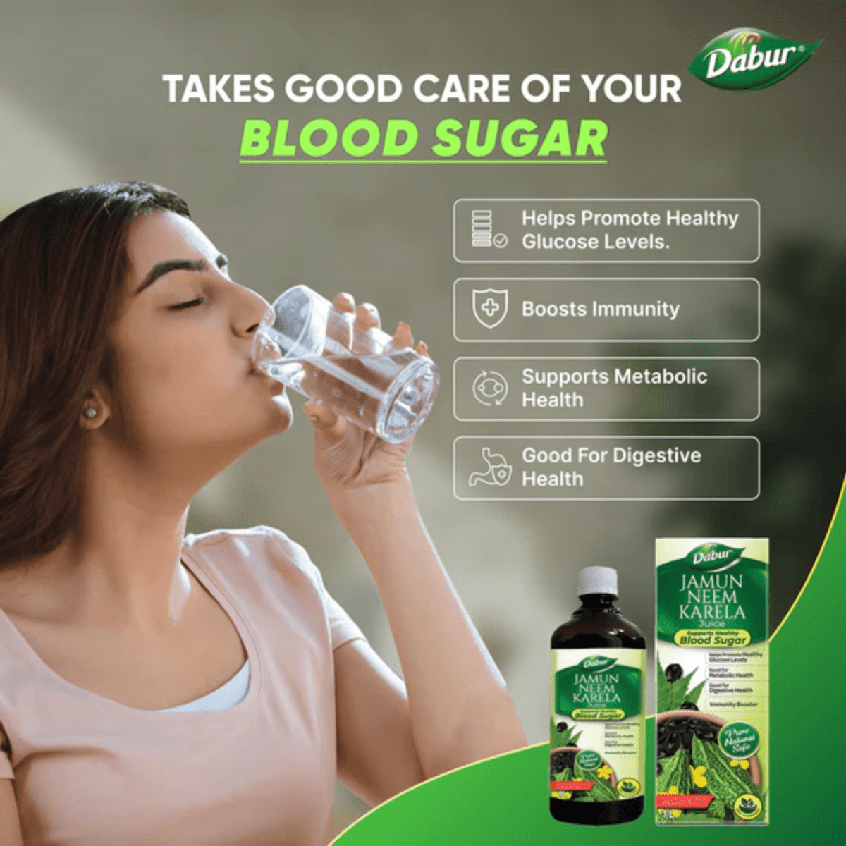 Dabur Jamun Neem Karela Juice | Control Blood Sugar Levels and Bad Cholesterol | Metabolic & Digestive | 1L - HEALTH AIM PHARMACY