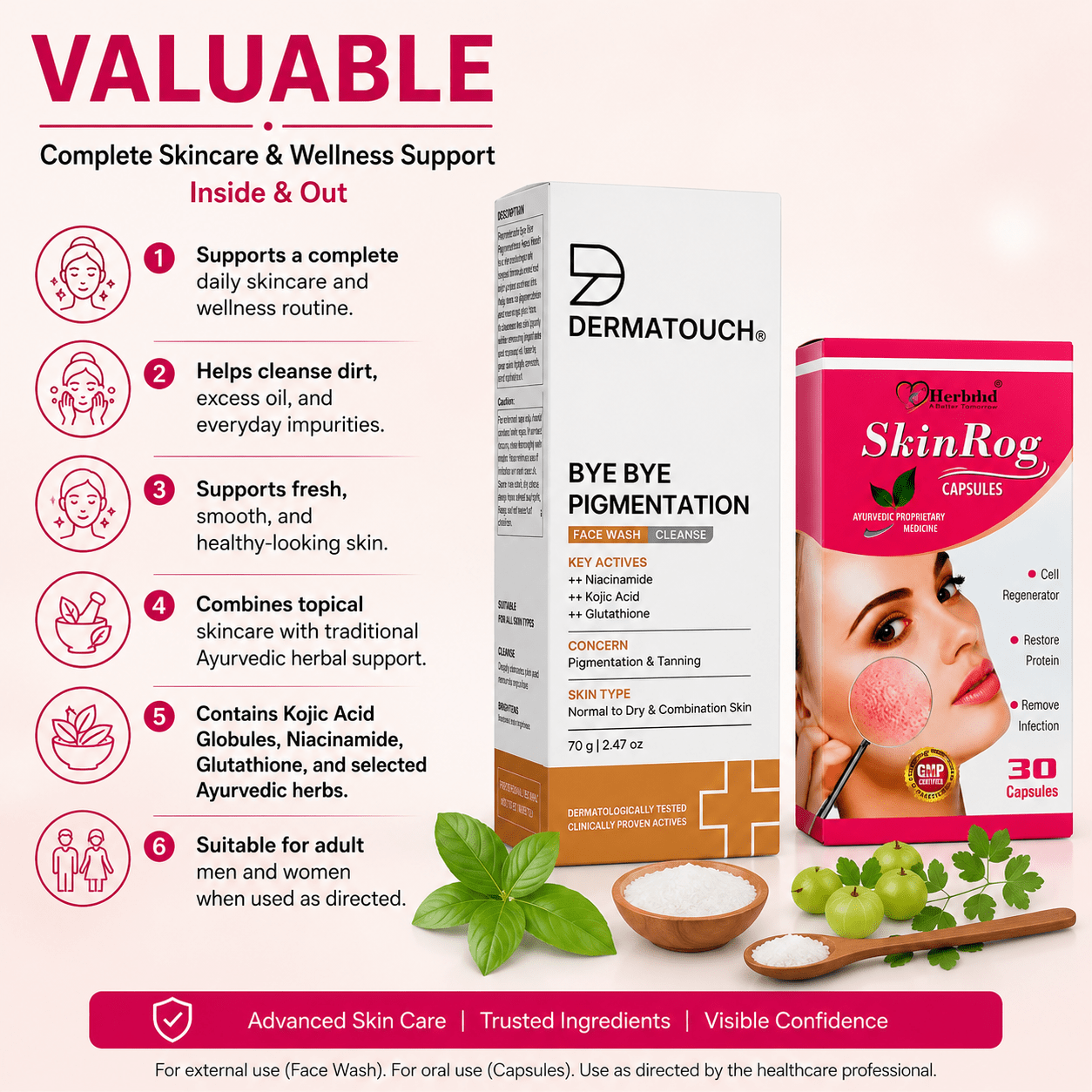 Dermatouch Pigmentation Face Wash & Ayurvedic SkinRog Capsule Combo - 70g + 30 Cap - HEALTH AIM PHARMACY