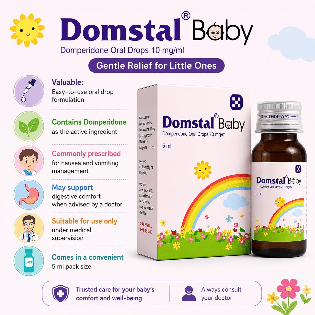 Domstal Baby Oral Drops Delicious Strawberry 5 ml Oral Drops - HEALTH AIM PHARMACY