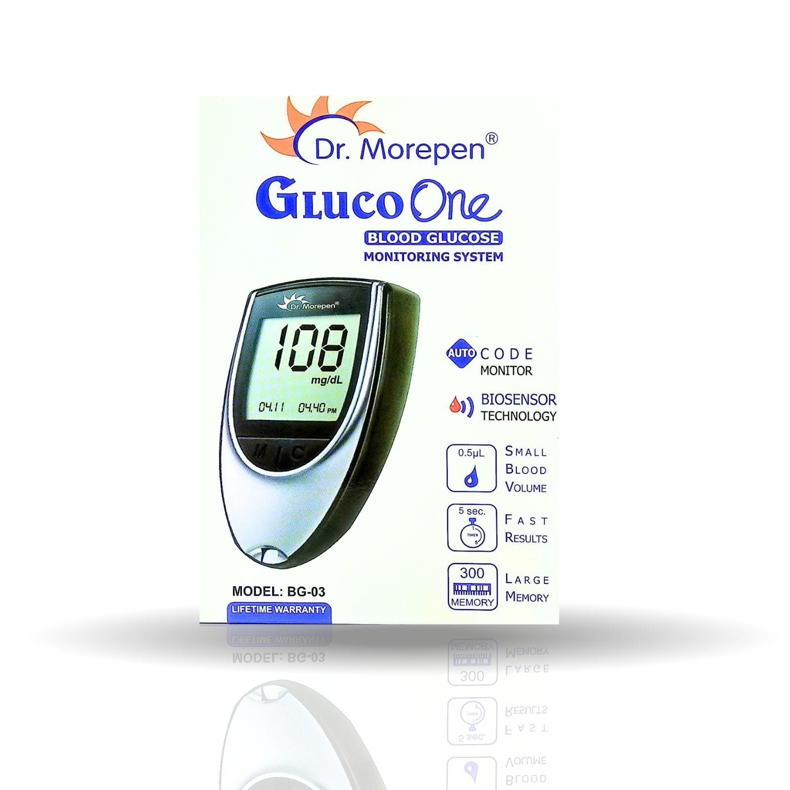 DR. MOREPEN GLUCO - ONE BG - 03 BLOOD GLUCOSE MONITOR, SILVER - HEALTH AIM PHARMACY