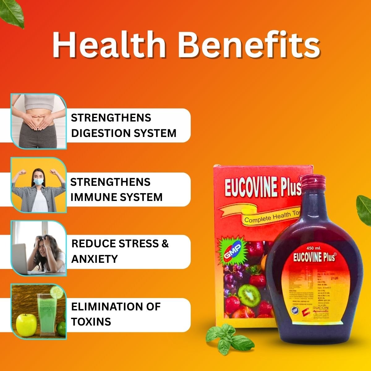 Eucovine Plus Ayurvedic Complete Health Tonic & Health Aim Plus Capsule | 450ml + 30Cap | Combo Pack