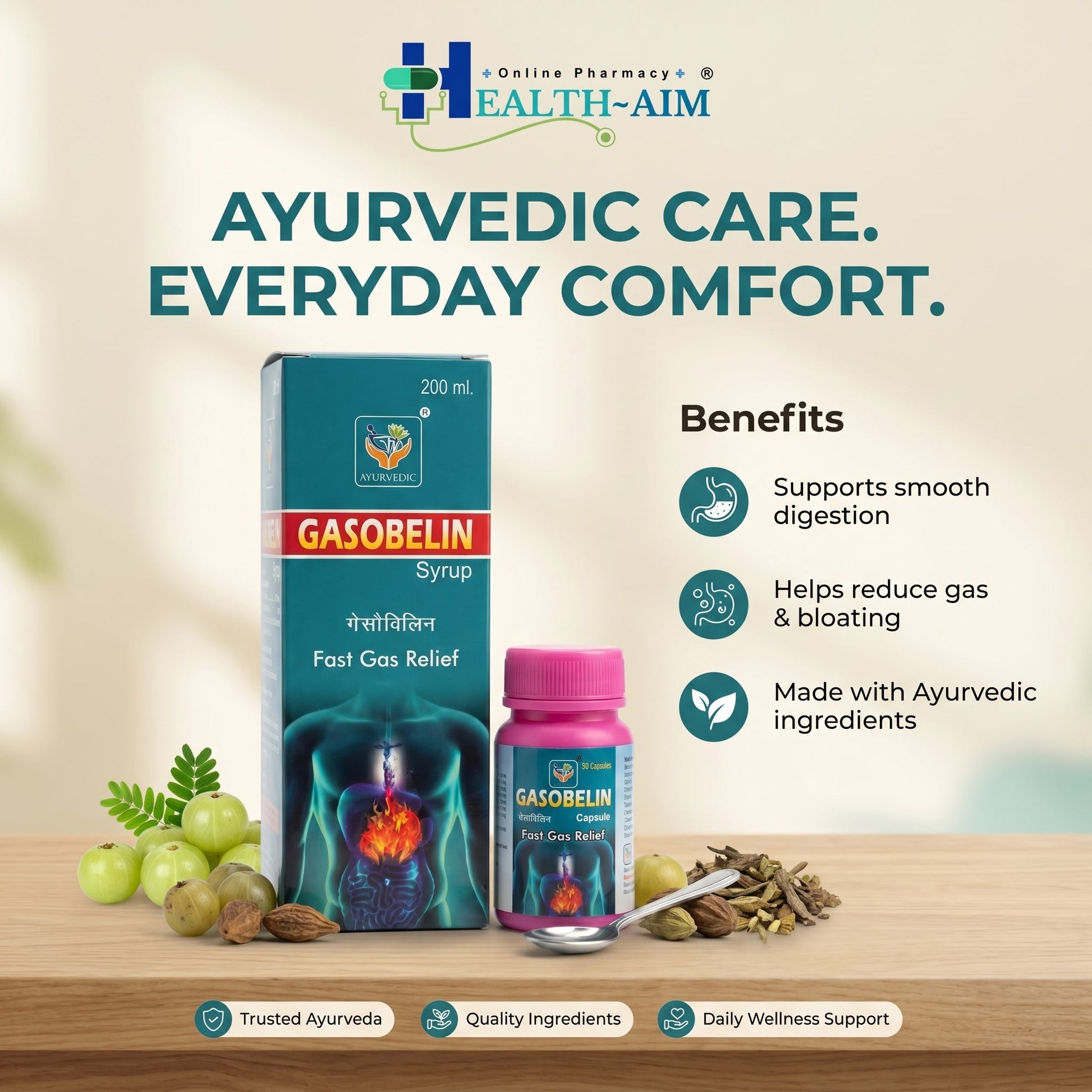 GASOBELIN SYRUP & CAPSULE | 200ML + 50Cap | Pack of 2 - HEALTH AIM PHARMACY